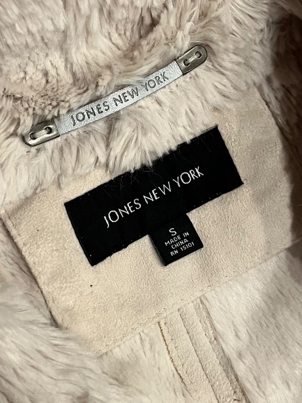 Jones New York Faux Suede And Fur Hooded Jacket Cream Size Small - Picture 2 of 8